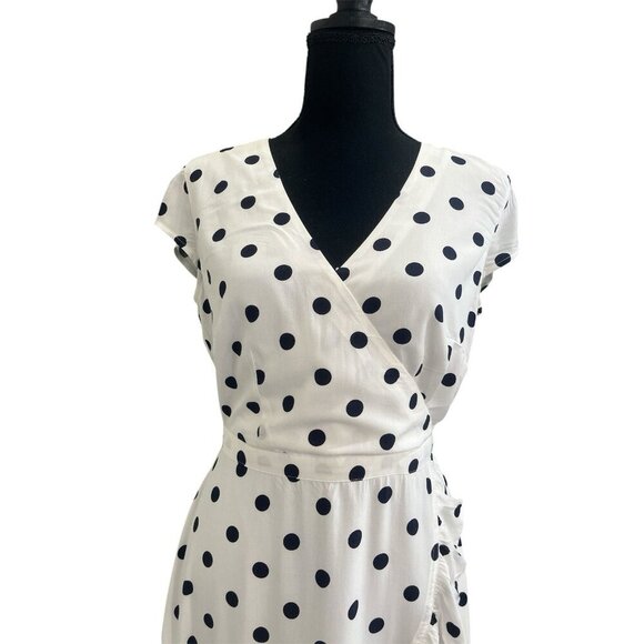 J. Crew Ruffle Front Faux Wrap Mini Dress in White Polka Dot Size 2 NWT - Picture 6 of 10